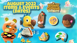 August 2022 Items amp Events Dates 🏖  Animal Crossing Pocket Camp [upl. by Nnylekoorb]