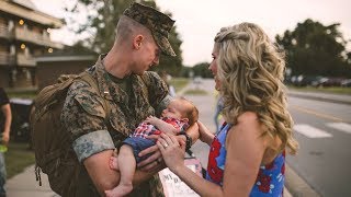 DAD MEETS BABY FOR THE FIRST TIME  WELCOME HOME MARINE [upl. by Nauhs]