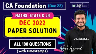 9 CA Foundation Maths Stats Dec 2022 Paper Solution  CA Foundation Maths Stats LR  Akash Agrawal [upl. by Ydnew492]