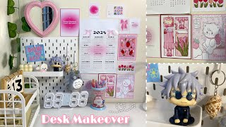 Desk makeover 🎀 Pinterest inspired 🍥  re decorating my study space  aesthetic and kawaii [upl. by Eirdua]