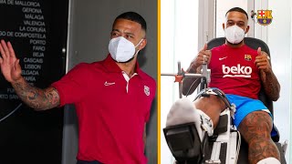 MEMPHIS DEPAY ARRIVES IN BARCELONA [upl. by Blanding]