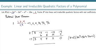 Example Linear and Irreducible Quadratic Factors of a Polynomial 4 [upl. by Dikmen]