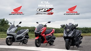 GPX DZ3 vs Honda PCX160 vs Forza350 น้องใหม่ไฟกระพริบ DRAG RACE [upl. by Llertac]