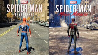 SpiderMan Remastered vs SpiderMan Miles Morales  Physics and Details Comparison [upl. by Atilam]