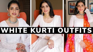 How to Style a White Kurti in 20 ways  White Chikankari Kurti  Minimalist Wardrobe Part 2 [upl. by Atteynek]