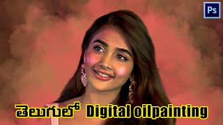 Digital painting in photoshop 2023 in telugu  oil painting in telugu  smudge tool tutorial [upl. by Nwahsav]