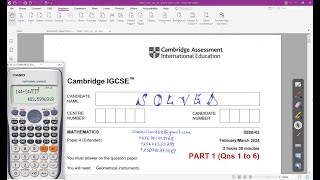 058042FM24  CAMBRIDGE IGCSE EXTENDED MATHEMATICS FEBMAR 2024 Paper 42 Part 1 Qns 1 to 6 [upl. by Nimra]