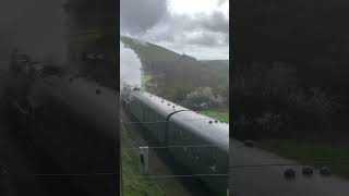 West Country class 34028 ‘Eddystone’ Leaving Norden station the west Somerset railway [upl. by Jamey]