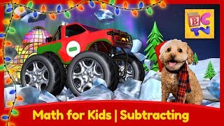 Learn Math with Monster Trucks for Kids  Subtracting  Christmas Edition [upl. by Uni]