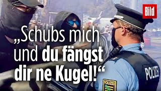 Eskalation bei AntifaDemo in Dresden Polizist droht Demonstranten [upl. by Rosenblast]