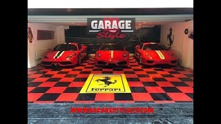 Custom Ferrari garage flooring installation using garage Style ltd Pvc garage floor tiles [upl. by Ahrat642]