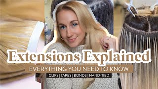 Everything You Need To Know About Hair Extensions  ClipIns TapeIns Bonds HandTied [upl. by Yraek]