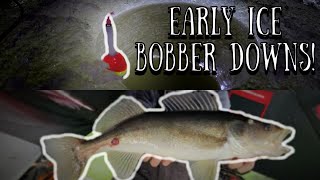 Early Ice Walleyes Bobber Downs [upl. by Eatnad]