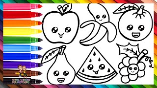 Zeichnen und Ausmalen von niedlichen Früchten 🍎🍌🍊🍐🍇🍉🌈 Zeichnungen für Kinder [upl. by Setiram]