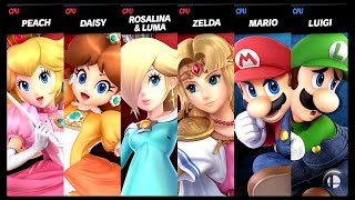 Peach and Daisy and Rosalina amp Luma and Zelda VS Mario and Luigi LV 9 CPU Super Smash Bros Ultimate [upl. by Annairda817]