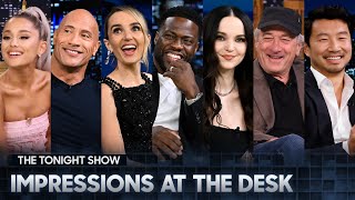 Impressions at the Desk with Ariana Grande The Rock Kevin Hart and More [upl. by Stubstad168]