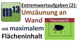 Extremwertaufgaben 2 Zaun an Wand mit maximal eingeschlossener Fläche [upl. by Dachy]