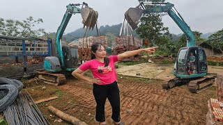 Excavator brick crane iron crane Hire a girl to help with cargo handling [upl. by Laicram983]