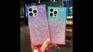 Liquid glitter square iphone case with hand strap trendingnow iphonecover luxurylifestyle [upl. by Ted]