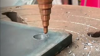 Drilling thick Metal ● Chamfering plate with Step Drillbit ASMR drilling metal work machine [upl. by Colley532]