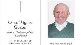 Trauergottesdienst für Oswald Ignaz Gasser in Mühlwald [upl. by Deanna631]