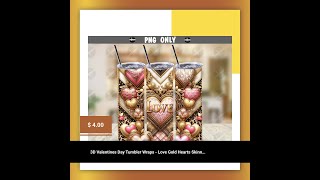 3D Valentines Day Tumbler Wraps  Love Gold Hearts Skinny Tumbler Wrap Design  Sublimation Desig [upl. by Arej]