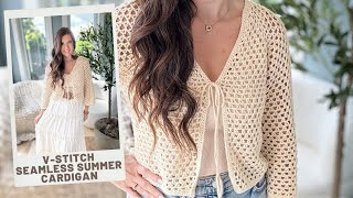 VStitch Summer Cardigan Crochet Pattern  TopDown and Seamless [upl. by Ahseer]