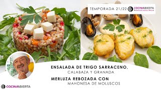 MERLUZA rebozada con mahonesa de moluscos 🐟 ENSALADA de trigo🥗Cocina Abierta de Karlos Arguiñano👩🏻‍🍳 [upl. by Reyaht]