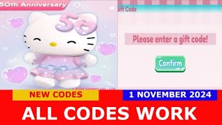 ALL CODES 50th Anniversary My Hello Kitty Cafe Tycoon ROBLOX  NEW CODES  NOVEMBER 1 2024 [upl. by Annaya]