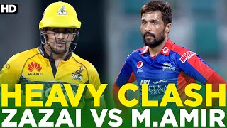 Heavy Clash  Hazratullah Zazai vs Mohammad Amir  Peshawar Zalmi vs Karachi Kings  HBL PSL  MG2A [upl. by Eddi884]