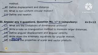 11th Physics First Mid Term Question Paper 2024  11th Physics 1st Mid Term Important Questions 2024 [upl. by Annohsal]