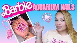 These nails took so long to do BARBIE AQUARIUM NAILS [upl. by Ahsiral]