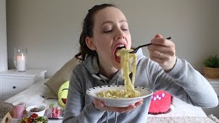 ASMR Whisper Eating Sounds  Pasta With Cheese Sauce Salad amp Chaga tea  Mukbang 먹방 [upl. by Atirahc]