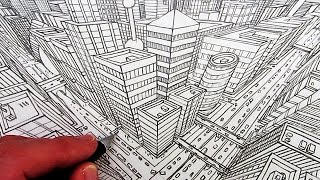 How to Draw a City in 3Point Perspective [upl. by Daphene917]