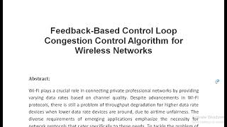 Feedback Based Control Loop Congestion Control Algorithm for Wireless Networks [upl. by Valli]