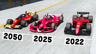 Ferrari F1 2022 vs Ferrari F1 2025 Concept vs Ferrari F1 2050 Concept  Monza [upl. by Voccola476]