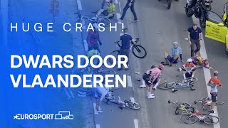 💥 HUGE CRASH in Dwars door Vlaanderen wipes out Wout van Aert Mads Pedersen and Biniam Girmay 🤕 [upl. by Sirrad781]