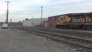 BNSF 2950 Santa Fe Blue Bonnet BAD ASS HORN Runs Lite LHF into Stacy St Yard [upl. by Anni]