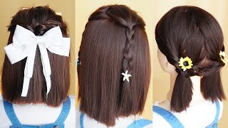 3 Peinados Para Cabello Corto De Niñas Faciles  Peinados Faciles Rapidos Y Bonitos Para La Escuela [upl. by Solotsopa]