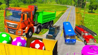 Double Flatbed Trailer Tractor rescue Bus  Cars Racing  Big amp Small Monster Truck vs Trains amp Rail [upl. by Belmonte]