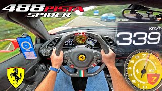 FERRARI 488 PISTA 339kmh on AUTOBAHN NO SPEED LIMIT [upl. by Akinehc]