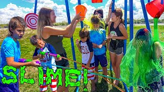 Slime party Sis vs Sis amp Bro vs Bro SLIME Games Challenge [upl. by Elvera333]