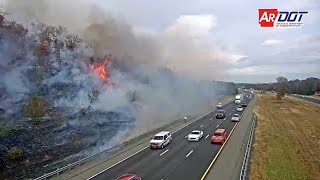 Arkansas Wildfire Sparked By Vehicle Fire In Mayflower [upl. by Leibarg]