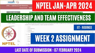 NPTEL Leadership and Team Effectiveness Week 2 Assignment Solutions  OPEducore [upl. by Sarene]