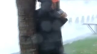 Raw Video Reporter ties himself to tree to cover Typhoon “Kalmaegi” [upl. by Heid568]