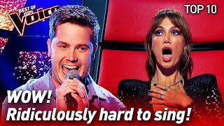 TOP 10  HARDEST SONGS to sing in the Blind Auditions of The Voice [upl. by Osber]