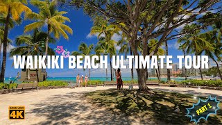 WAIKIKI BEACH The Ultimate 4K Beach Sketch Tour PART 1 ⛱️ Beautiful Beach Crowded With Beachcombers [upl. by Harneen]