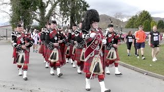 Inverness RBL Pipe Band lead runners to start of the 2017 Inverness half marathon [upl. by Odlanyer170]