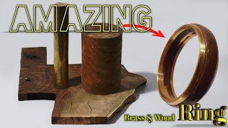 Turning Brass and Wood into a RING [upl. by Sioled]