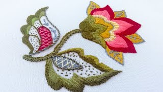 Embroidery Crewel Work  How to Embroider a Jacobean Flower [upl. by Htebaras]